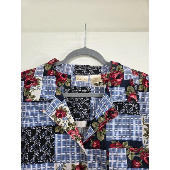 Vintage Bobbie Brooks Patchwork Rose Floral Plaid Buttondown Shirt, Plus 22W/24W - Picture 3 of 12
